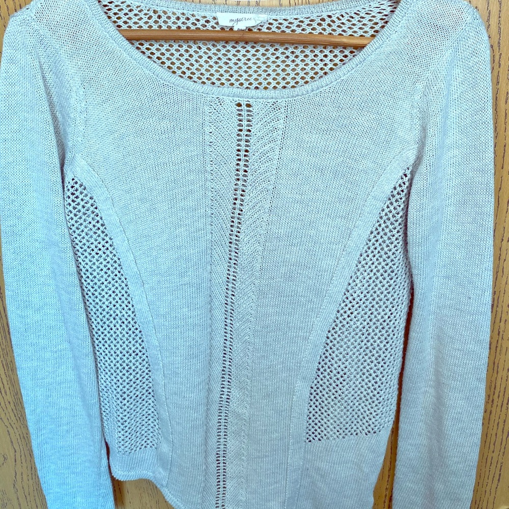 Taupe Mystree Asymmetrical Crochet Sweater